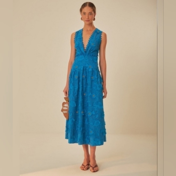 FARM Rio Dresses & Skirts - Farm Rio Blue 3d flower sleeveless maxi dress